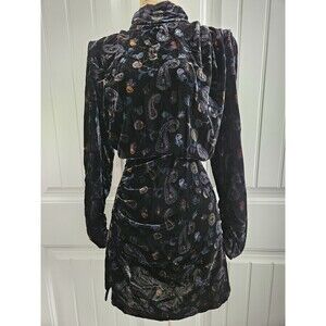 ZARA Velvet Paisley Long Sleeve Dress Open Back & Mock Turtle Neck Size M Nwt